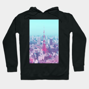 Tokyo Tower Citypop Aesthetic Pink and Blue 90s Vaporwave Photography y2k Hoodie